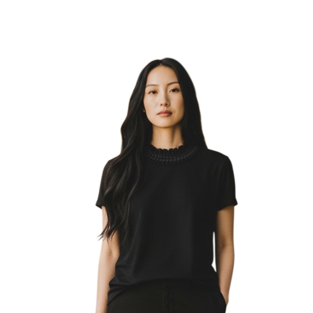 Ted Baker London Black Embellished Neckline Short Sleeve Top Size 0